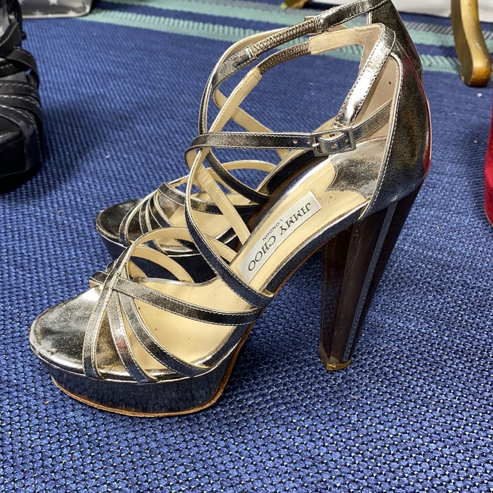 silver jimmy choo strappy heel